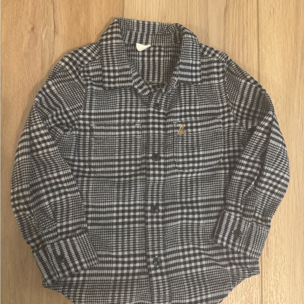 GAP Kids Checkered Flannel Plaid Down Shirt - Black and Grey